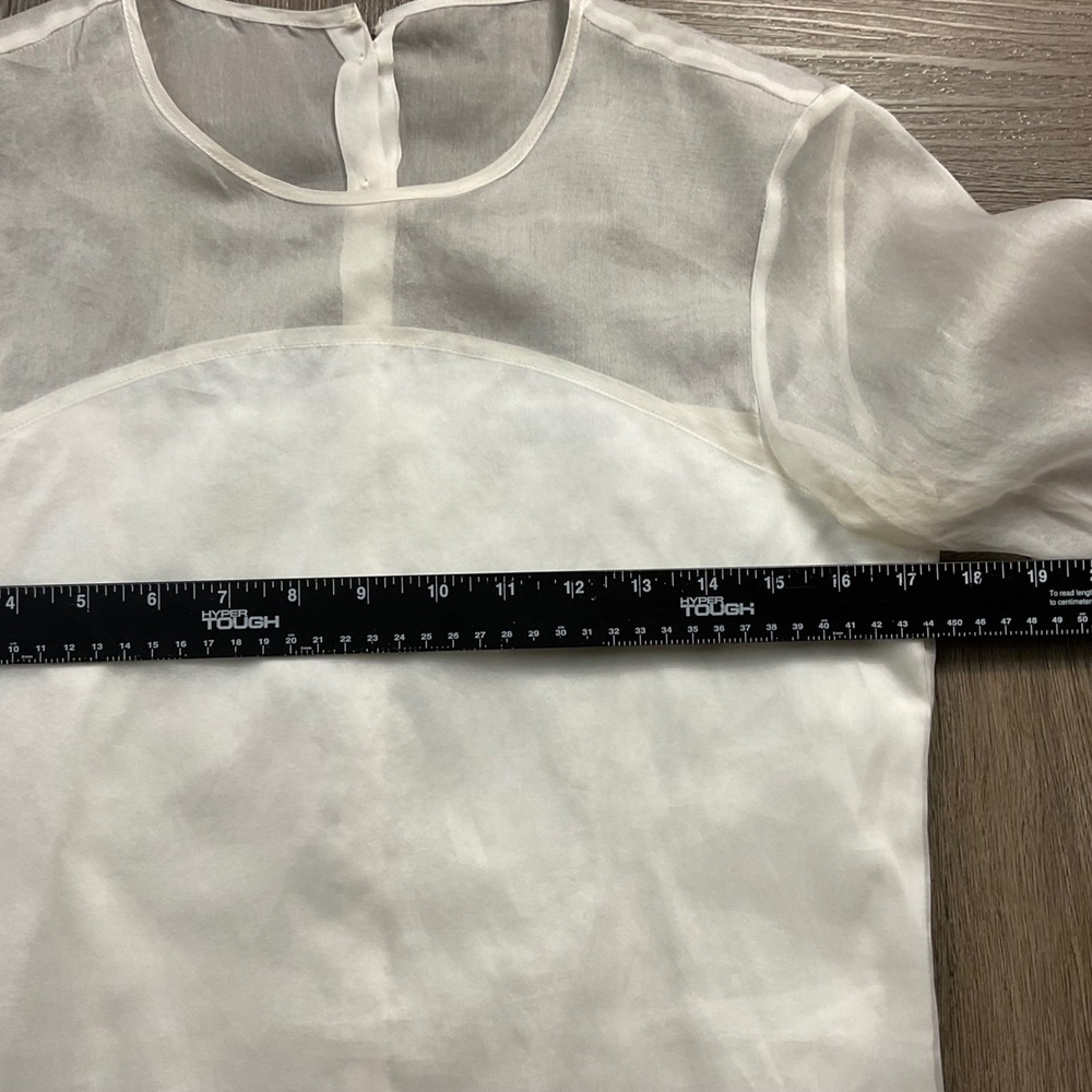 Anne Fontaine Spring Silk Sheer Rose Cuff Button Back Top Blouse 38 US 6 White - Picture 7 of 10
